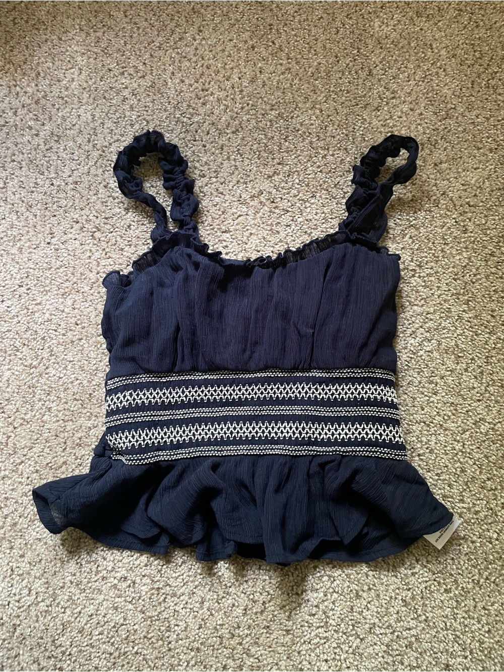 Francesca's Navy Ruffled Strap Smocked Peplum Tank